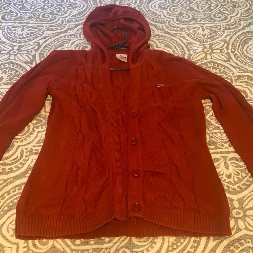 Red Knit Button Up Lacoste Cardigan
